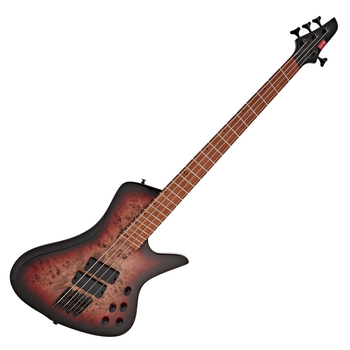G4M 972 Fanned Fret Bass Guitar, Red Burl Burst - G4M